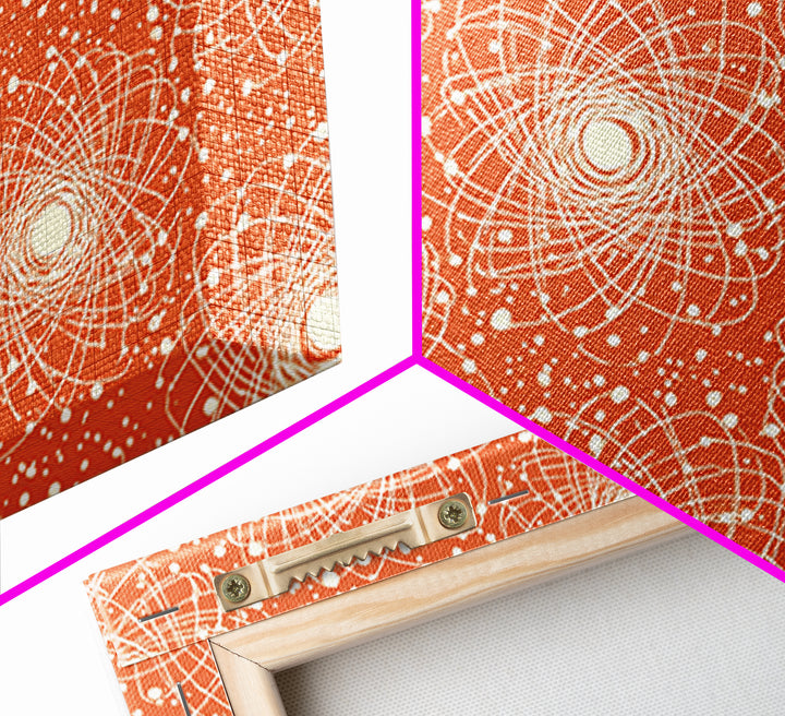 Orange White Atomic Orbit Pattern Canvas Print, Mid Century Modern Decor, Retro Science Poster, Geometric Wall Art, MCM Home Decor