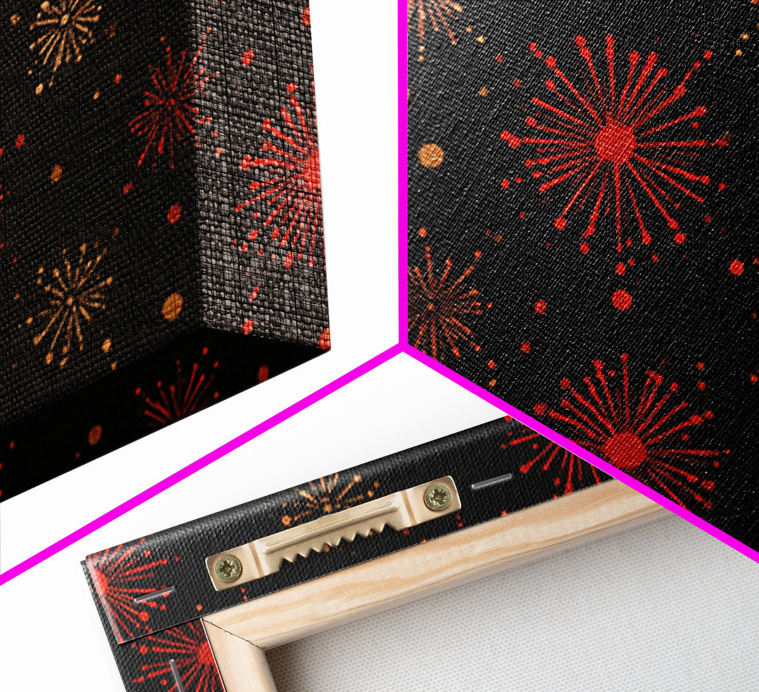 Red Gold Atomic Starburst Pattern Wall Art, Mid Century Modern Decor, Retro 1950s Poster, Black Wall Decor, MCM Geometric Art Print