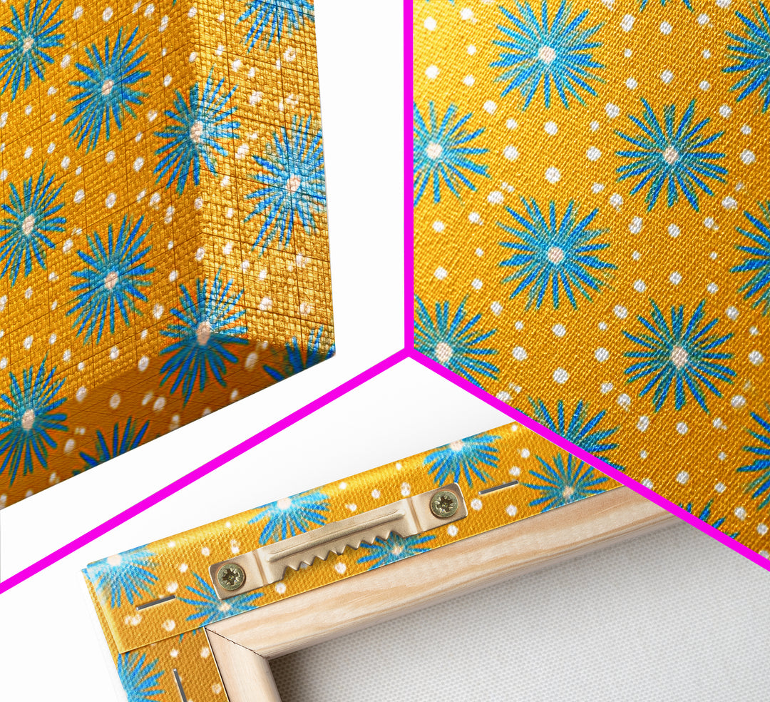 Mustard Teal Atomic Starburst Pattern Wall Art, Mid Century Modern Decor, Retro 1960s Poster, Yellow Wall Art, MCM Geometric Print