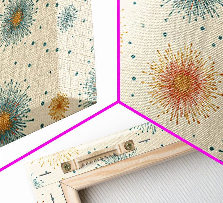 Teal Orange Starburst Pattern Wall Art, Mid Century Modern Decor, Retro Atomic Poster, Cream Wall Decor, MCM Geometric Art Print