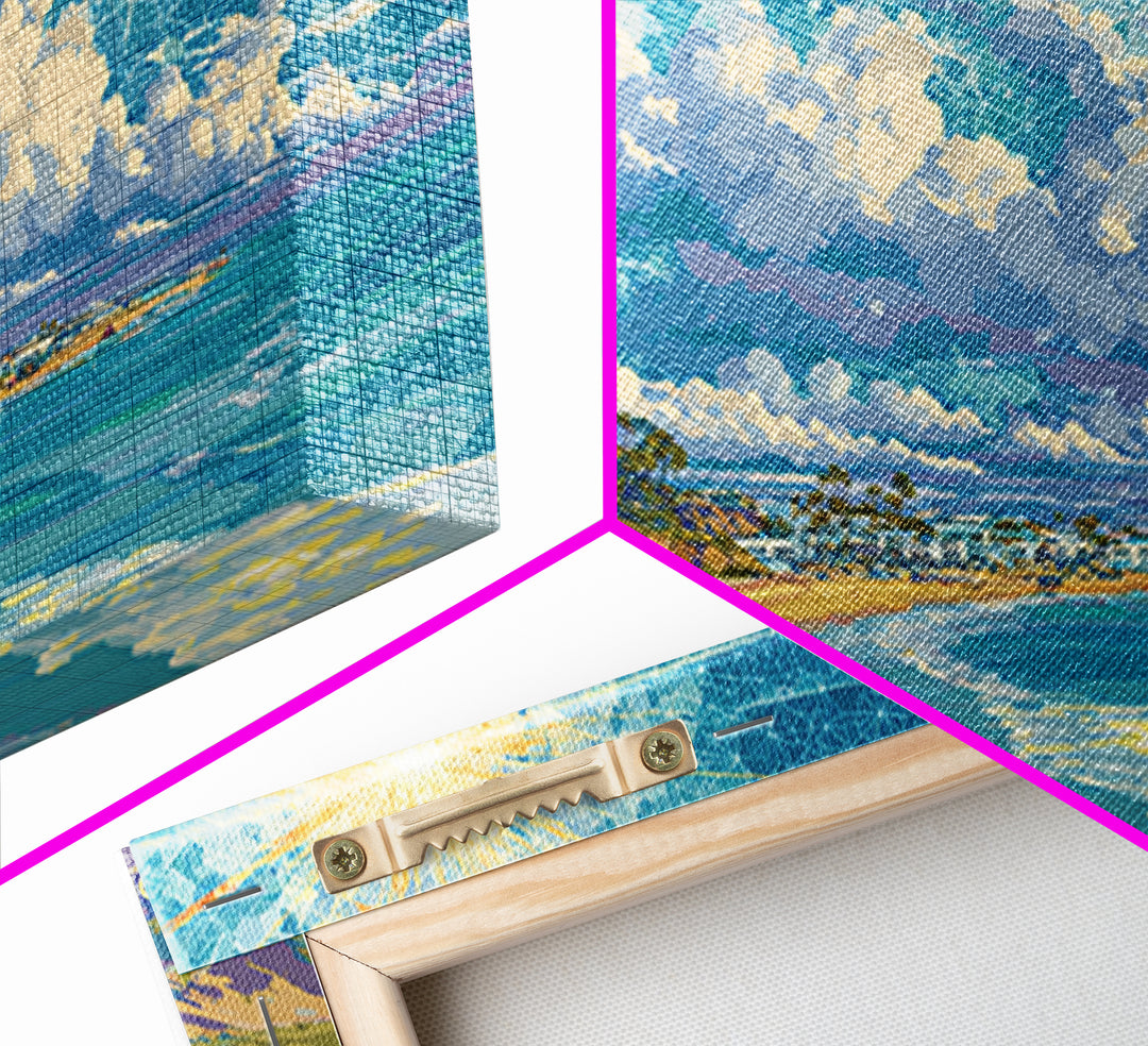 Sunny California Coast Beach Wall Art, Ocean Landscape Poster, Blue Modern Home Decor, Travel Inspired Framed Canvas Print
