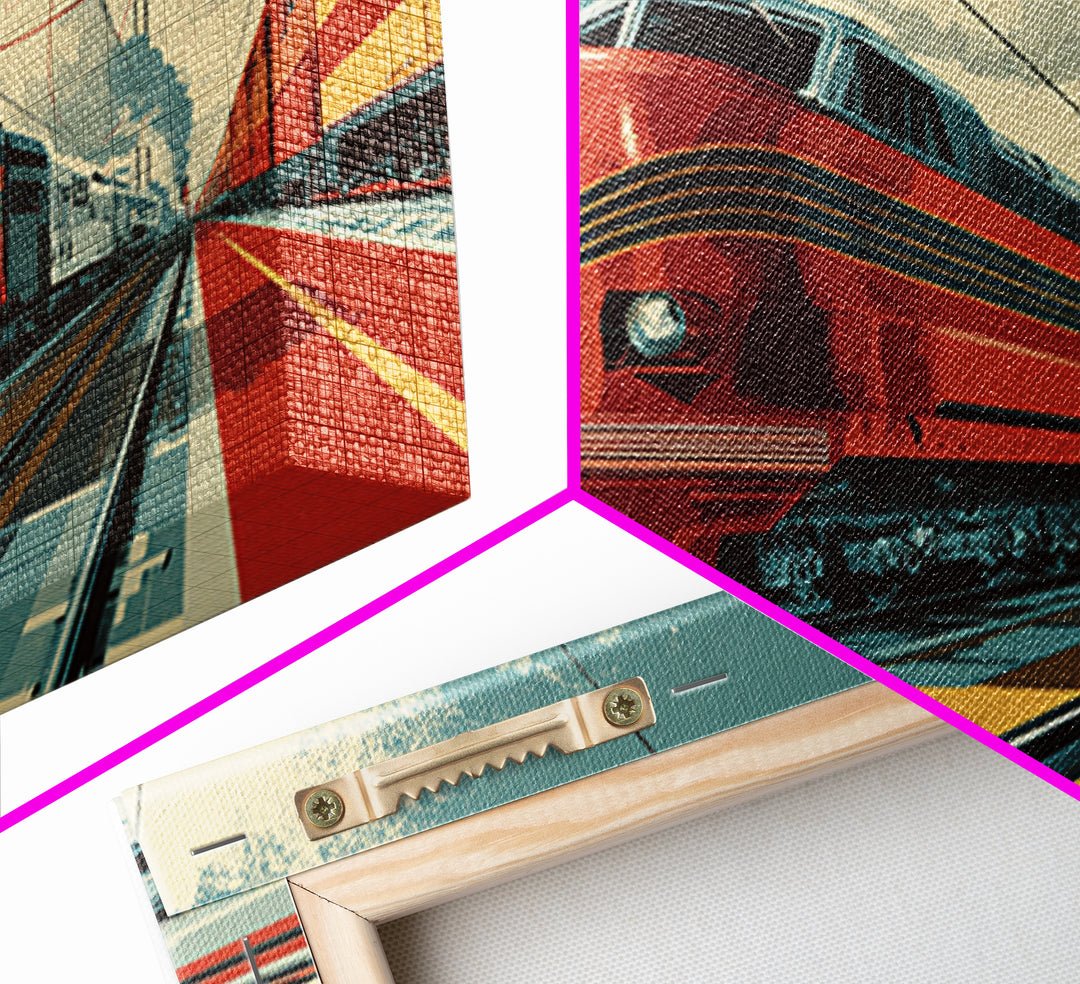 Red Streamliner Train Station Wall Art, Retro Futurism Poster, Mid Century Modern Decor, Atomic Railroad Print, Office Wall Decor