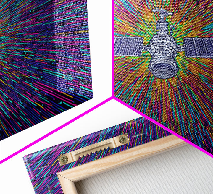 Warp Speed Satellite Explosion Wall Art, Colorful Space Abstract Poster, Sci Fi Retro Print, Modern Digital Art, Office Decor