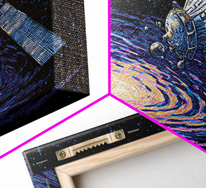 Galaxy Probe Over Vortex Framed Canvas Print, Starry Sci Fi Poster, Retro Space Abstract Art, Blue Wall Decor For Office