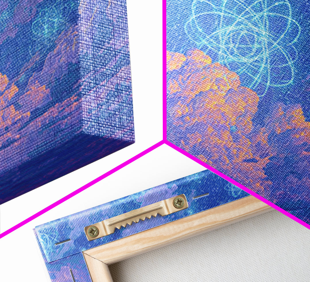 Dreamy Atomic Cloud Sky Wall Art, Pastel Space Poster, Celestial Midcentury Modern Decor, Blue Nursery Office Canvas Print