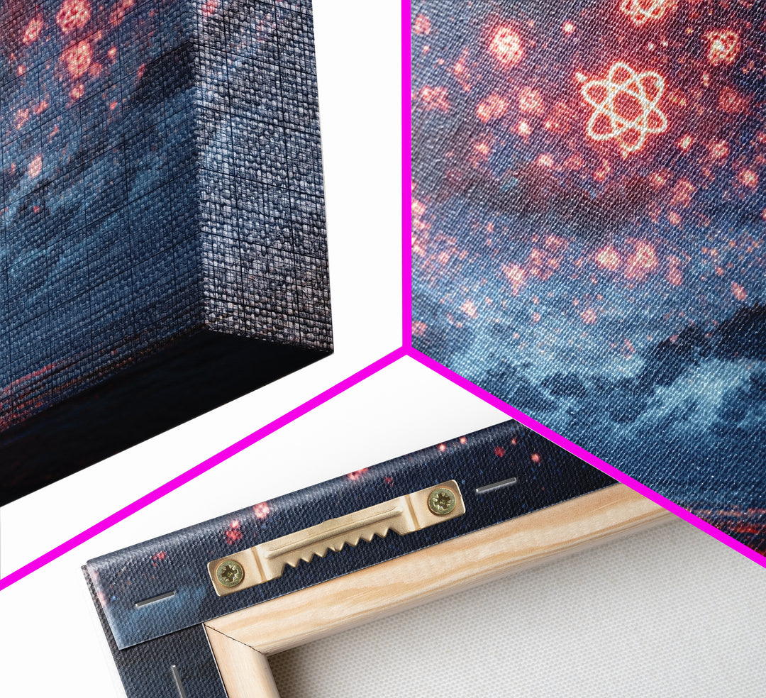 Red Atomic Night Sky Over Stormy Ocean Wall Art, Sci Fi Retro Art Print, Cosmic Retro Art, Space Abstract Art, Modern Wall Decor