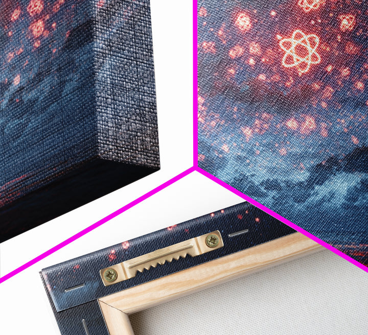 Red Atomic Night Sky Over Stormy Ocean Wall Art, Sci Fi Retro Art Print, Cosmic Retro Art, Space Abstract Art, Modern Wall Decor