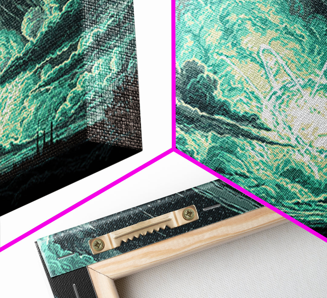 Glowing Meteor Burst In Emerald Clouds Wall Art, Pixel Sci Fi Landscape, Retro Art Poster, Space Abstract Art, Modern Wall Decor