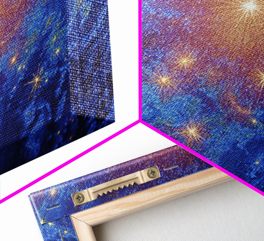 Blue Cosmic Starfield Nebula Wall Art, Galaxy Abstract Space Poster, Modern Digital Art, Celestial Home Decor Canvas Print