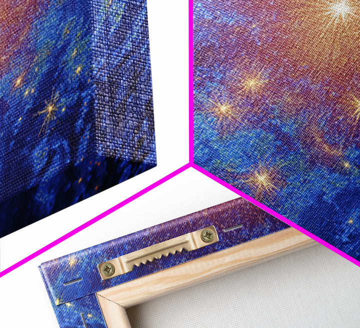 Blue Cosmic Starfield Nebula Wall Art, Galaxy Abstract Space Poster, Modern Digital Art, Celestial Home Decor Canvas Print
