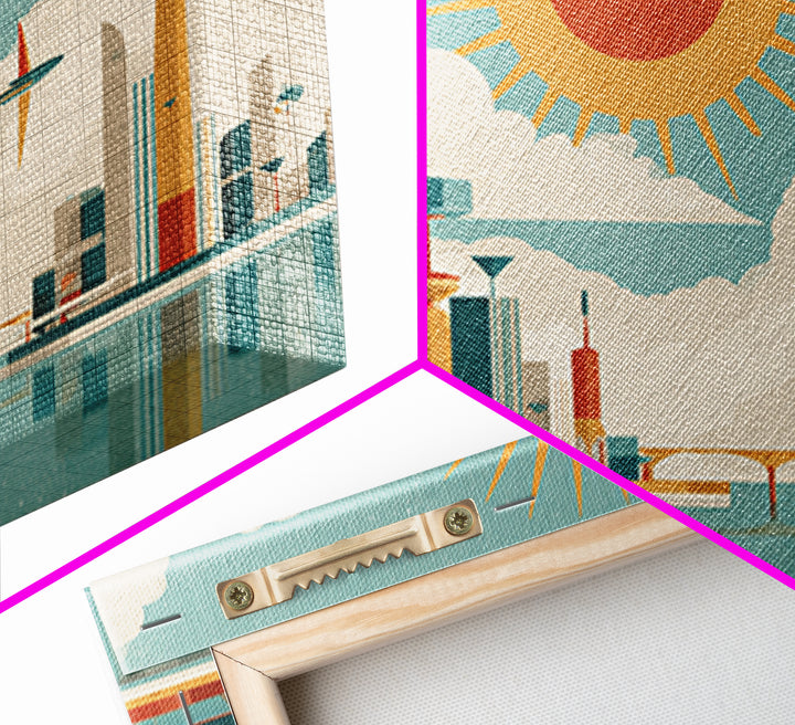 Midcentury Space Age City With Sunburst Wall Art, Atomic Retro Art Print, Geometric Poster, Modern Wall Decor, Mcm Home Decor