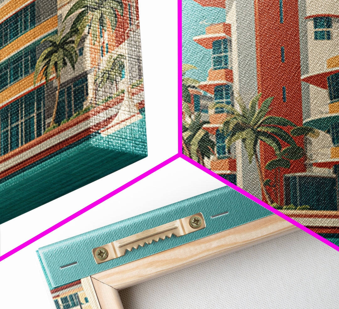 Art Deco Waterfront Hotel With Palm Trees Wall Art, Mid Century Modern Poster, Retro Travel Print, Palm Springs Decor, Home Decor