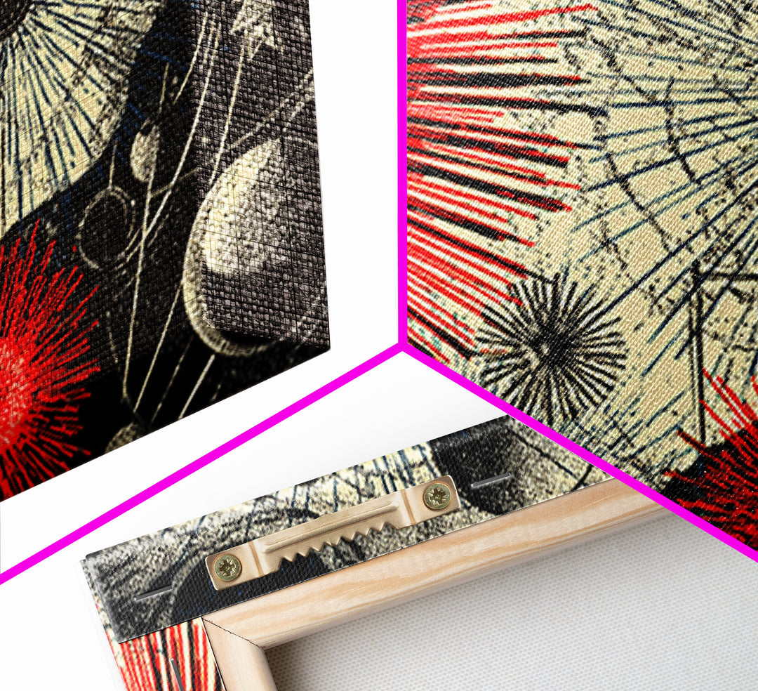Red Black Cosmic Starburst Wall Art, Retro Space Abstract Art, Midcentury Modern Poster, Atomic Art Print, MCM Room Decor