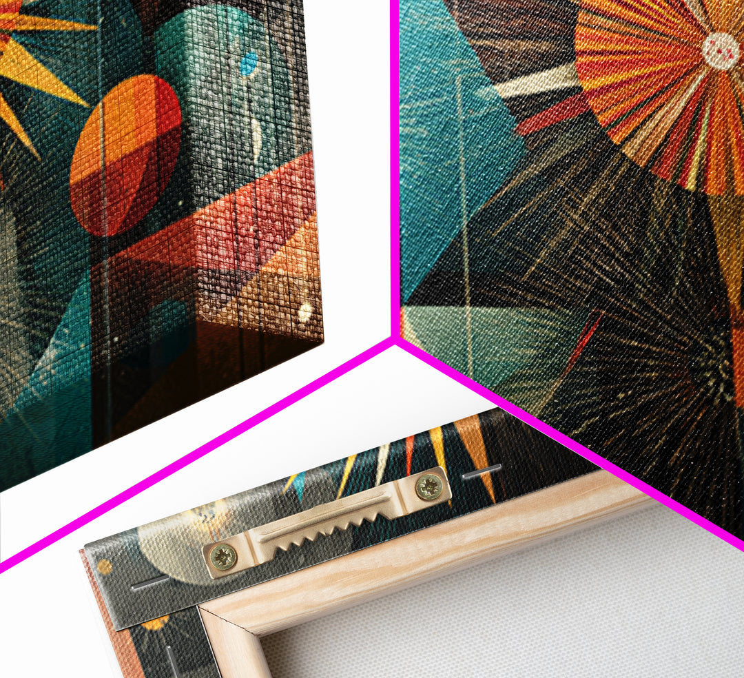 Colorful Atomic Sunburst Geometry Wall Art, Mid Century Modern Abstract Print, Retro MCM Decor, Bold Living Room Poster Gift
