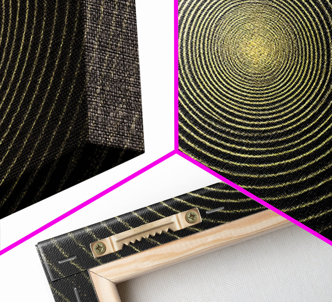 Golden Hypnotic Concentric Circles Wall Art, Black Op Art Print, Midcentury Modern Geometric Poster, Minimal Office Decor