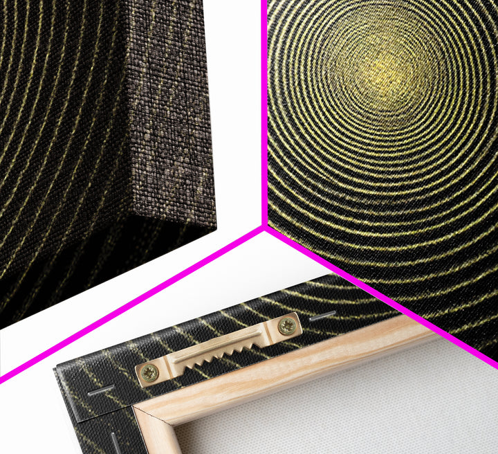 Golden Hypnotic Concentric Circles Wall Art, Black Op Art Print, Midcentury Modern Geometric Poster, Minimal Office Decor