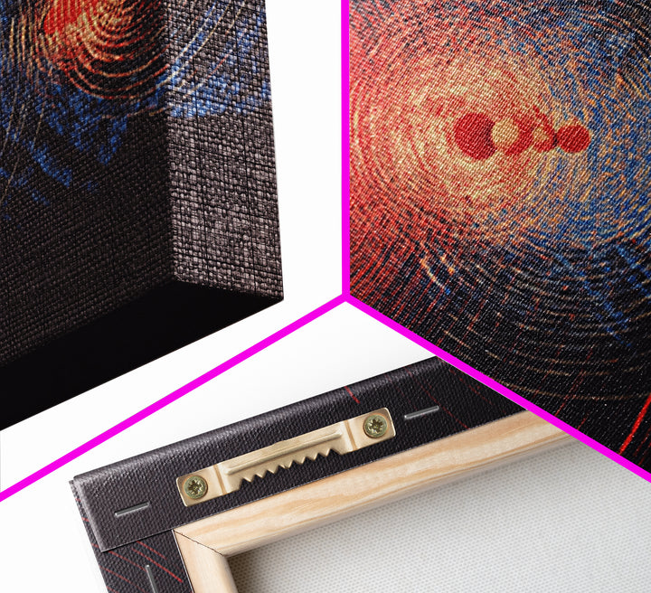 Red And Blue Cosmic Wave Canvas Print, Abstract Sci Fi Rings, Midcentury Modern Wall Art, Space Poster For Modern Home Decor