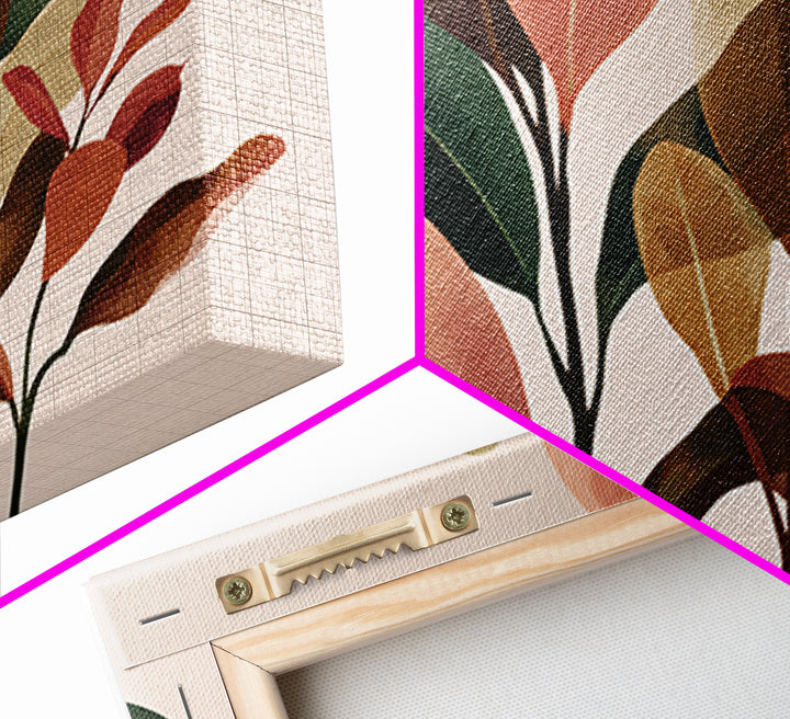 Soft Pink Brown Abstract Leaves Wall Art, Botanical Modern Art Print, Midcentury Home Decor For Bedroom Or Living Room Decor