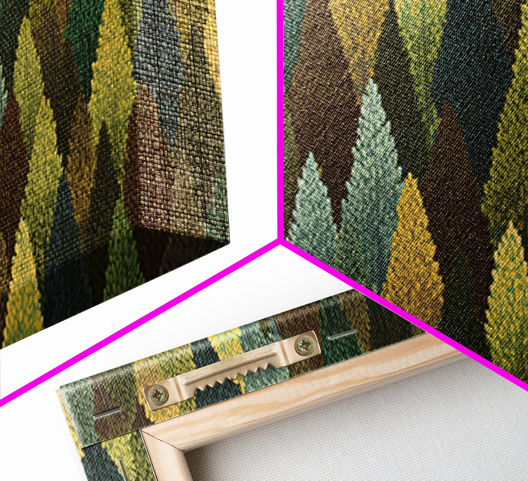 Textured Green Gold Forest Wall Art, Scandinavian Midcentury Modern Art Print, Nature Landscape Decor For Living Room Office