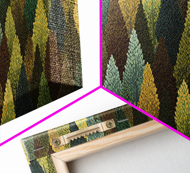 Textured Green Gold Forest Wall Art, Scandinavian Midcentury Modern Art Print, Nature Landscape Decor For Living Room Office