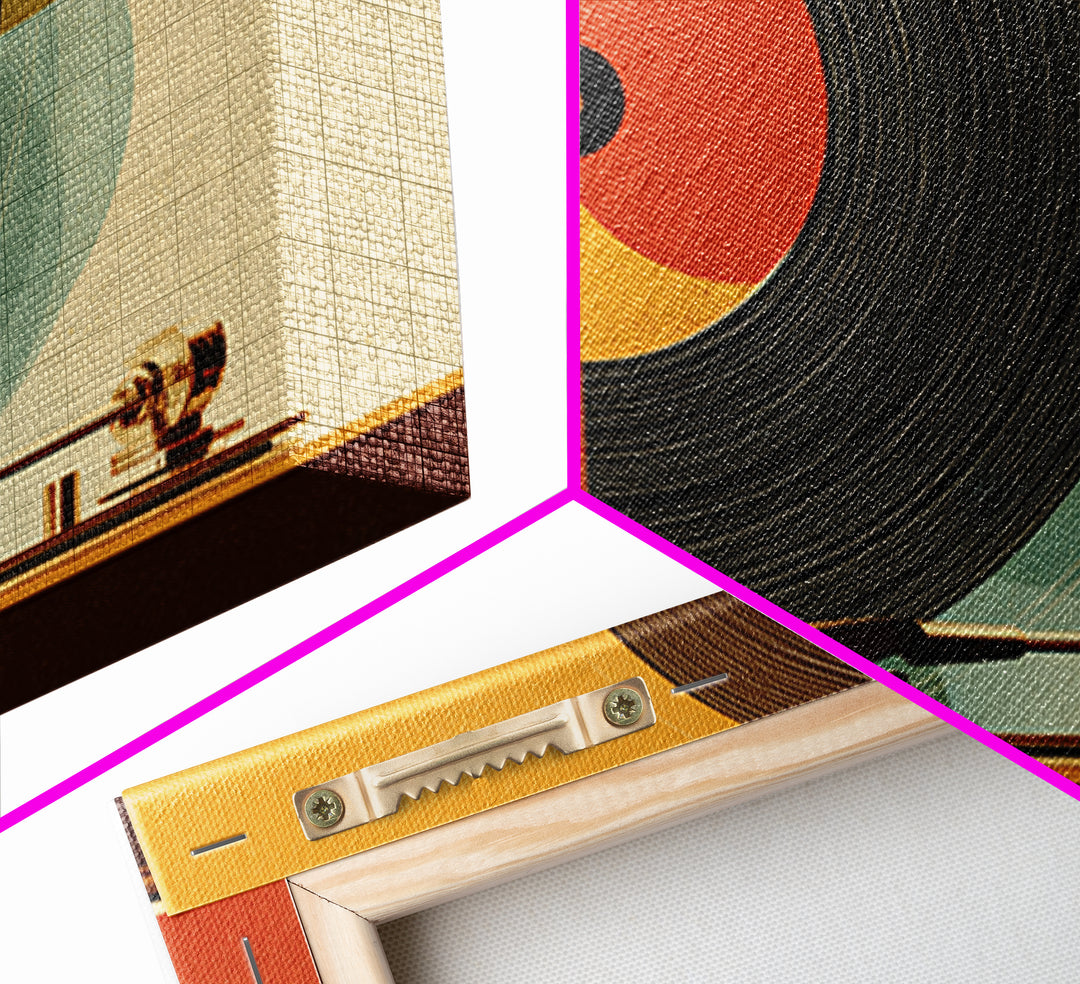 Orange Vinyl Turntable Abstract Wall Art, Mid Century Modern Music Poster, Retro Record Player Decor, Bold MCM Home Decor