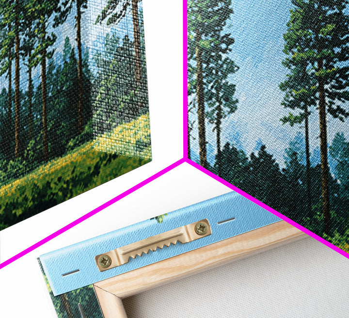 Tall Pine Forest Meadow Wall Art, Nature Landscape Canvas Print, Midcentury Modern Decor For Cabin Living Room Office Art