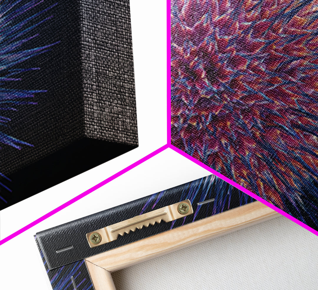 Colorful Spiky Sphere Wall Art, Modern Abstract Art Print, Cosmic Botanical Poster, Blue Pink Home Decor, Statement Canvas Style