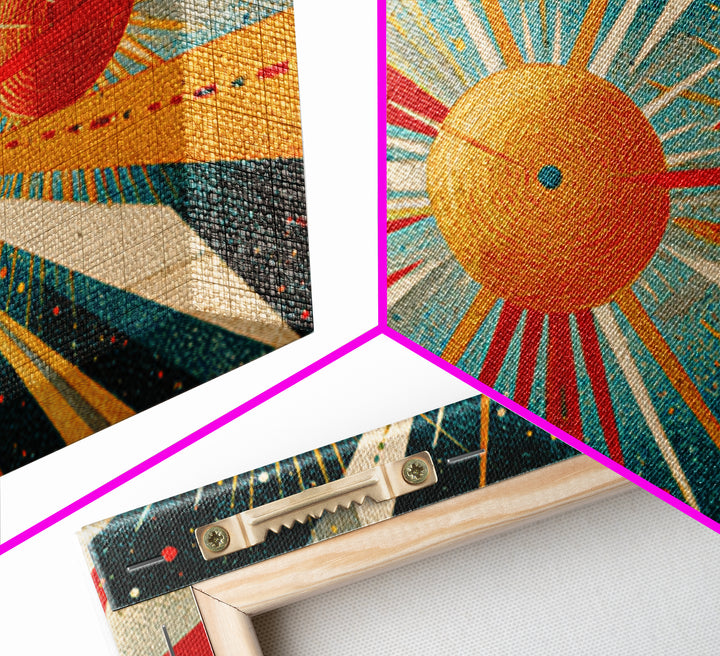 Retro Planetary Orbit Wall Art, Mid Century Modern Art Print, Atomic Space Poster, Orange Teal Geometric Decor, Cosmic Retro Art