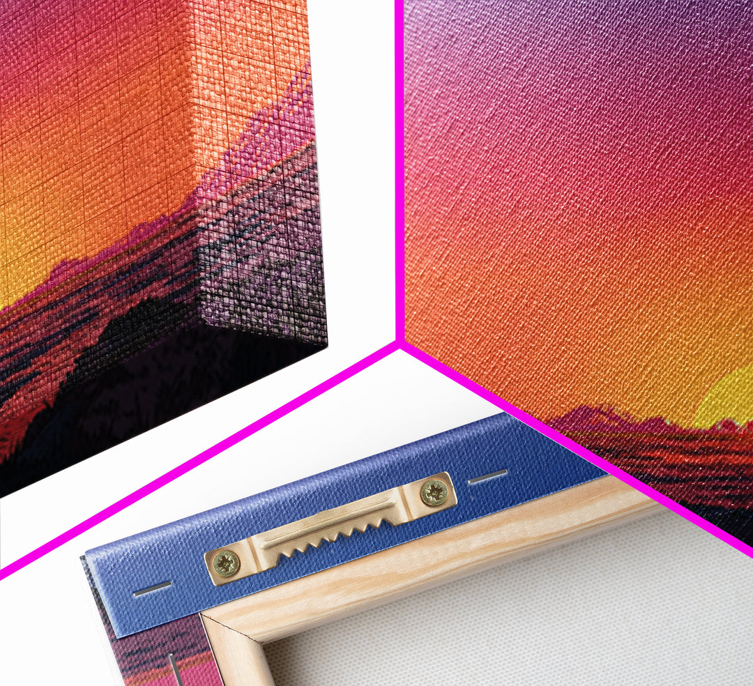 Rocket Sunset Landscape Wall Art, Retro Sci Fi Poster, Mid Century Modern Print, Orange Pink Desert Decor, Space Travel Art