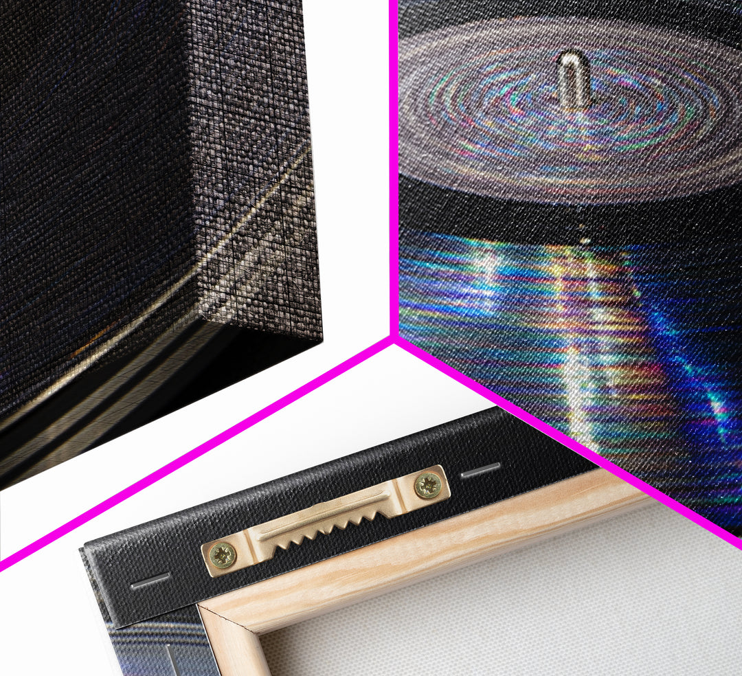 Iridescent Vinyl Record Macro Wall Art, Modern Music Photography Print, Retro Turntable Decor, Minimal Black Home Decor
