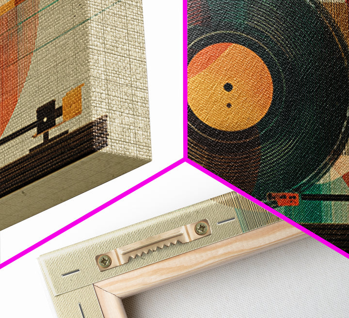 Teal Orange Geometric Turntable Wall Art, Mid Century Modern Record Player Decor, Abstract Music Poster, Retro MCM Print