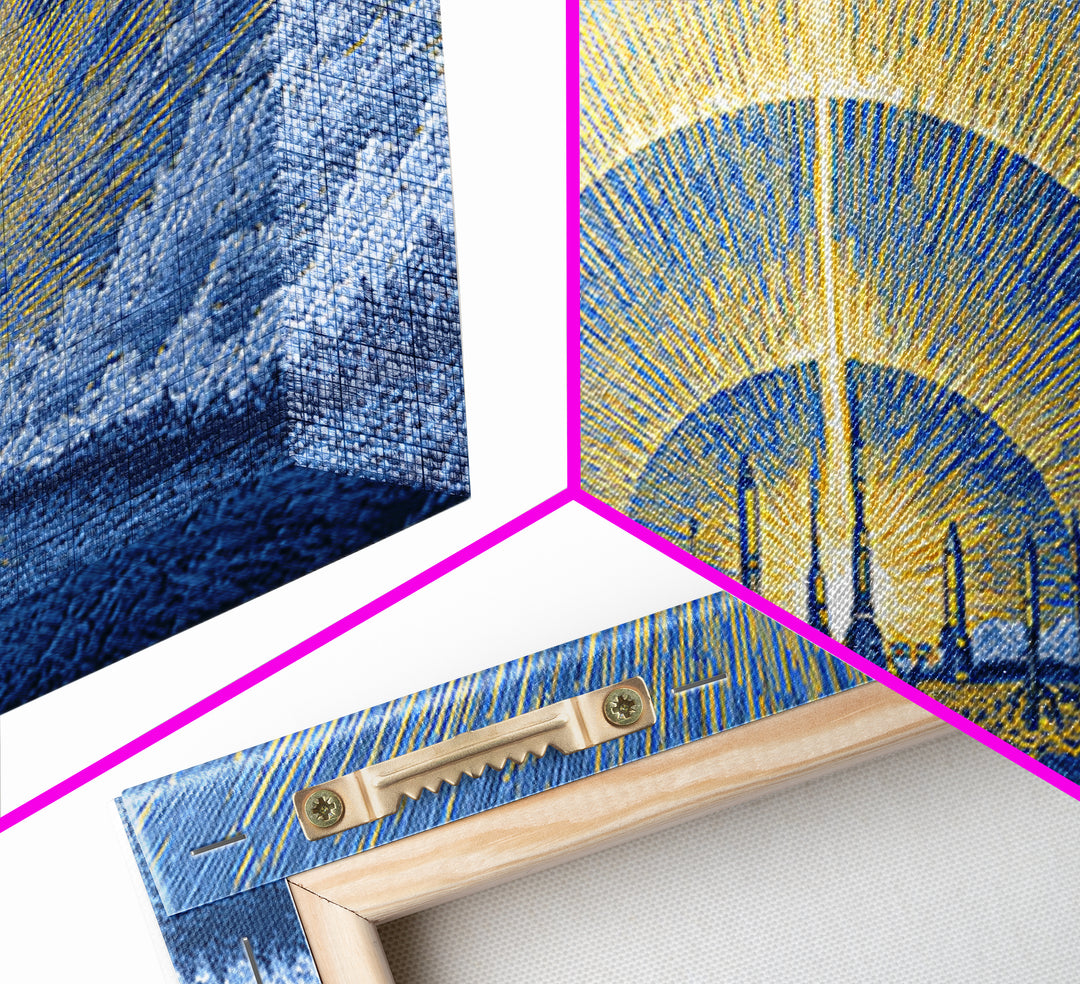 Blue Solar City Wall Art, Futuristic Sunrise Poster, Midcentury Modern Art Print, Retro Space Abstract Large MCM Home Decor