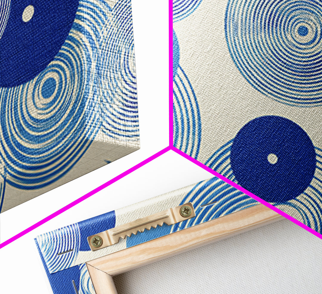 Blue Concentric Circle Pattern Canvas Print, Scandinavian Modern Wall Art, Geometric Abstract Decor, Minimal MCM Poster Print