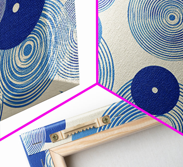 Blue Concentric Circle Pattern Canvas Print, Scandinavian Modern Wall Art, Geometric Abstract Decor, Minimal MCM Poster Print