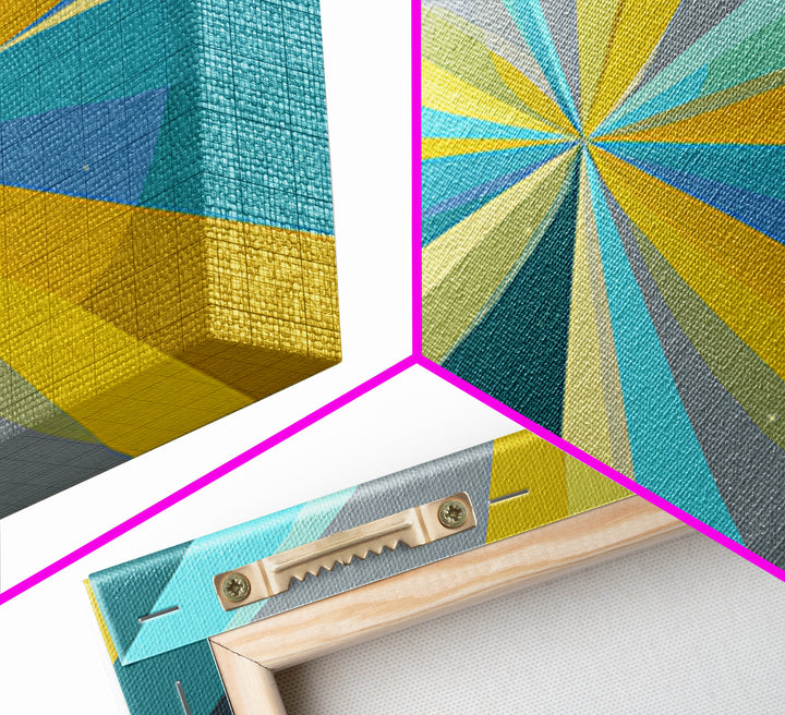 Radiant Starburst Wall Art, Blue Yellow Geometric Abstract Print, Midcentury Modern Decor, Retro MCM Large Living Room Decor