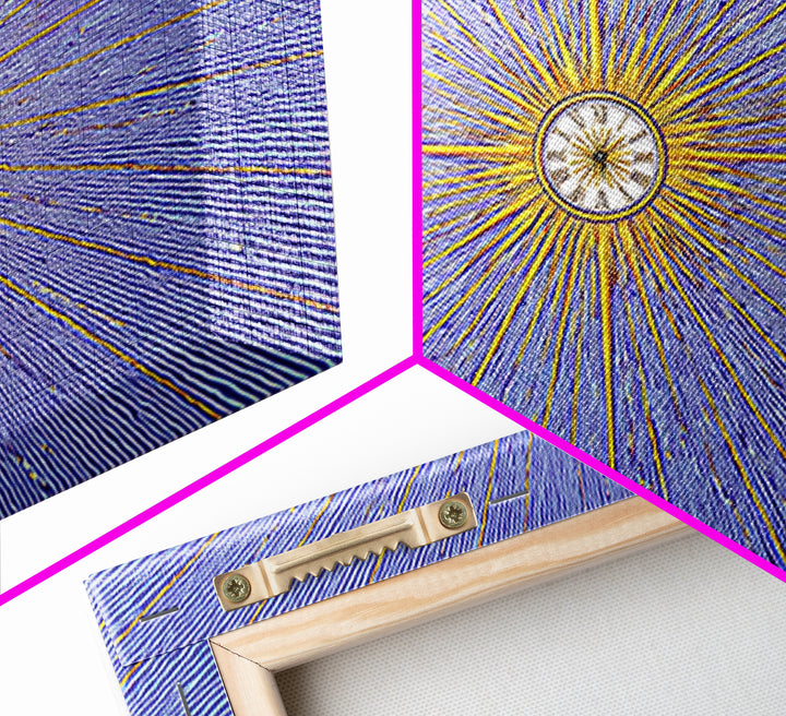 Blue Gold Radial Starburst Clock Canvas Print, Mid Century Modern Wall Decor, Atomic Retro Art Print, MCM Home Decor, Living Room Artwork
