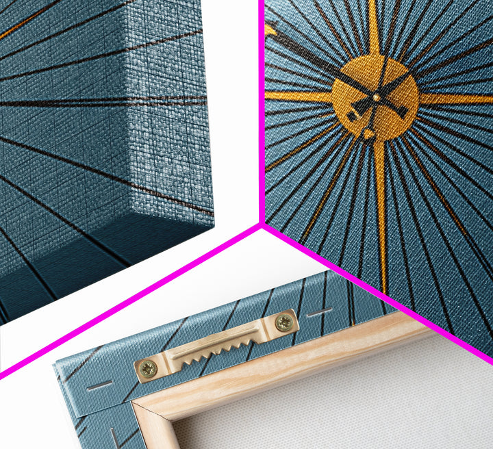 Minimal Gold Starburst Clock On Teal Wall Art, Mid Century Modern Decor, Atomic Geometric Art Print, Retro MCM Poster, Home Office Decor