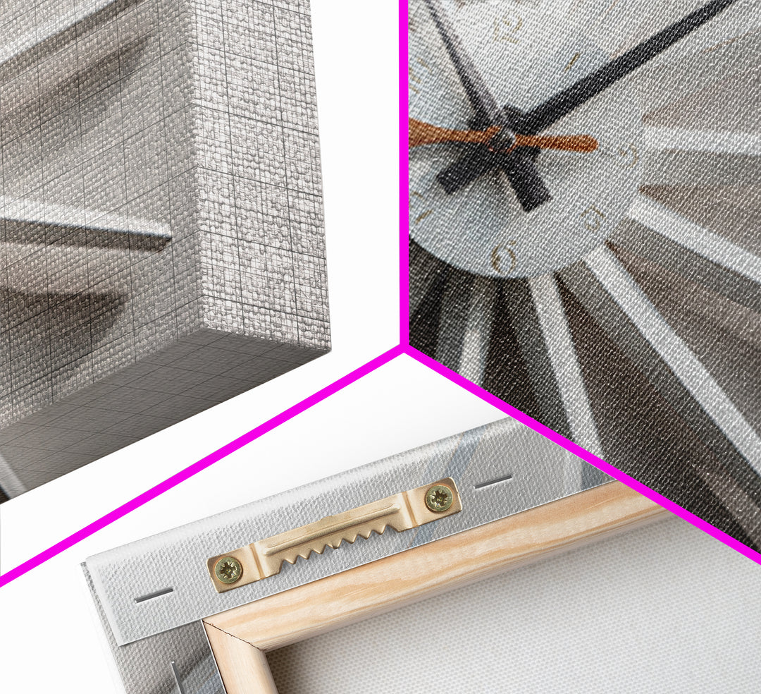 Close Up White Atomic Clock Canvas Print, Mid Century Modern Decor, Minimalist Wall Art, Retro MCM Living Room Poster Print