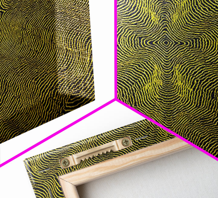 Yellow Topographic Line Optical Wall Art, Modern Abstract Op Art Print, Black Geometric Decor, Trippy Minimal Poster For Living Room