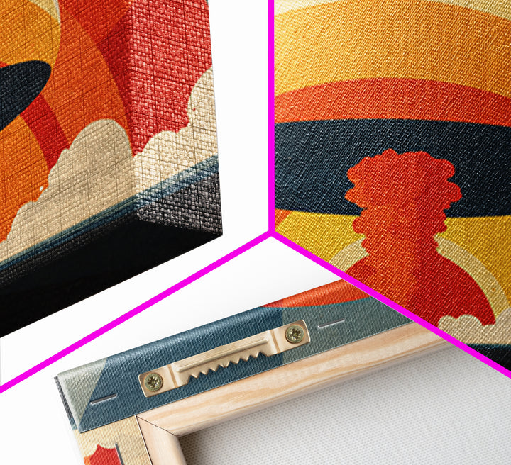 Retro UFO Mushroom Cloud Canvas Print, Midcentury Sun Poster, Atomic MCM Wall Decor, Orange Geometric Modern Art, Sci Fi Wall Art