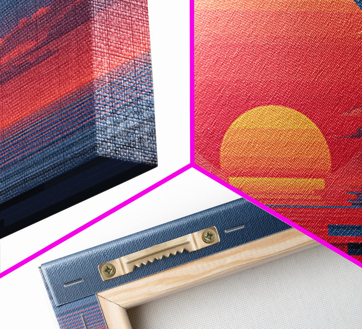 Retro Double Sun Ocean Wall Art, Midcentury Modern Art Print, Vaporwave Sunset Poster, Pink Blue Living Room Decor, Digital Art Print