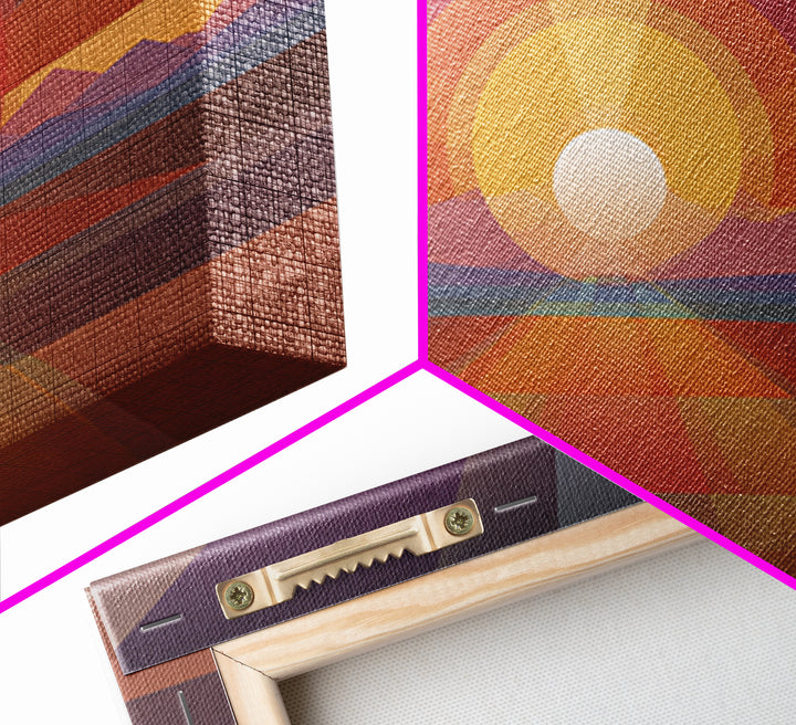 Geometric Desert Sunrise Wall Art, Midcentury Modern Abstract Art, Orange Sun Poster, Boho Southwestern Home Decor, Canvas Print