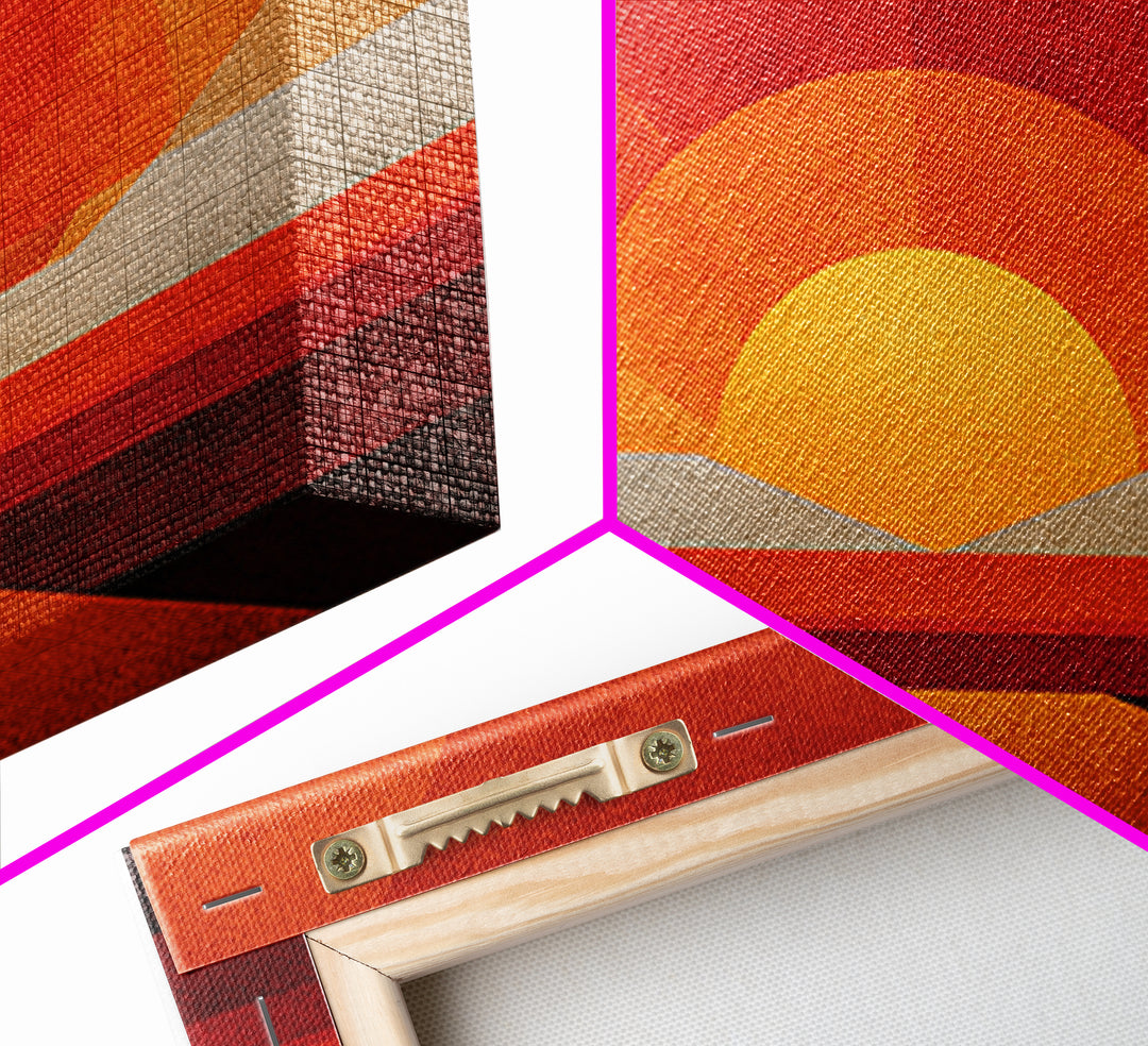 Orange Desert Sun Road Wall Art, Midcentury Modern Poster, Abstract Geometric Landscape, Burnt Orange Home Decor, Canvas Print