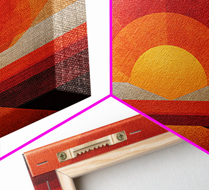 Orange Desert Sun Road Wall Art, Midcentury Modern Poster, Abstract Geometric Landscape, Burnt Orange Home Decor, Canvas Print