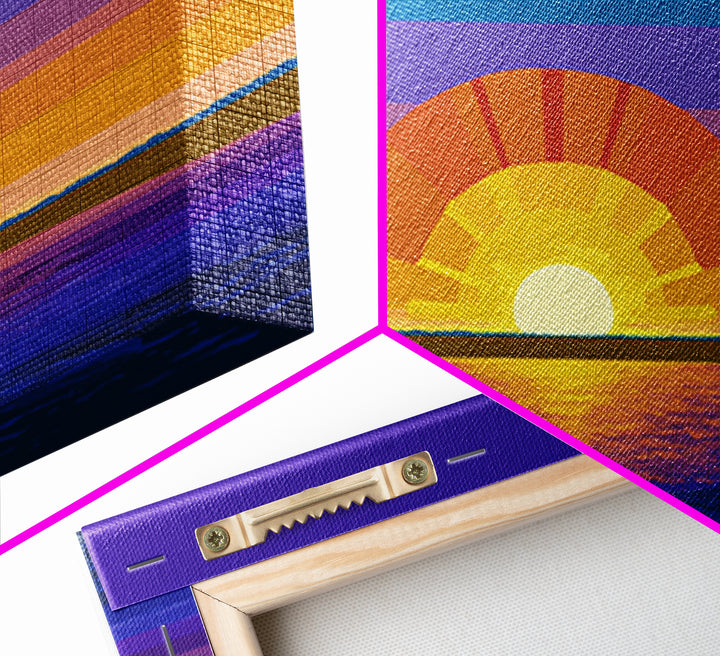 Geometric Ocean Sunset Wall Art, Midcentury Modern Art Print, Colorful Retro Wall Decor, Coastal Living Room Poster Gift
