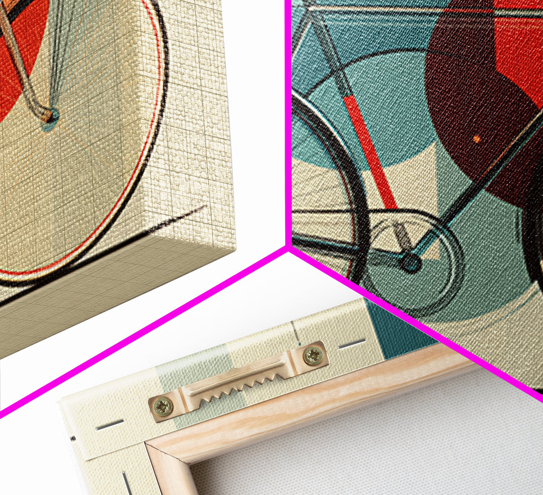 Abstract Bicycle Canvas Print, Midcentury Modern Wall Art, Geometric Bike Poster, Retro Home Decor For Cycling Lovers Gift