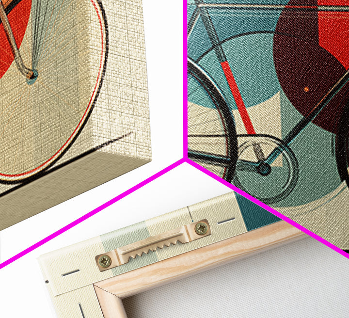 Abstract Bicycle Canvas Print, Midcentury Modern Wall Art, Geometric Bike Poster, Retro Home Decor For Cycling Lovers Gift