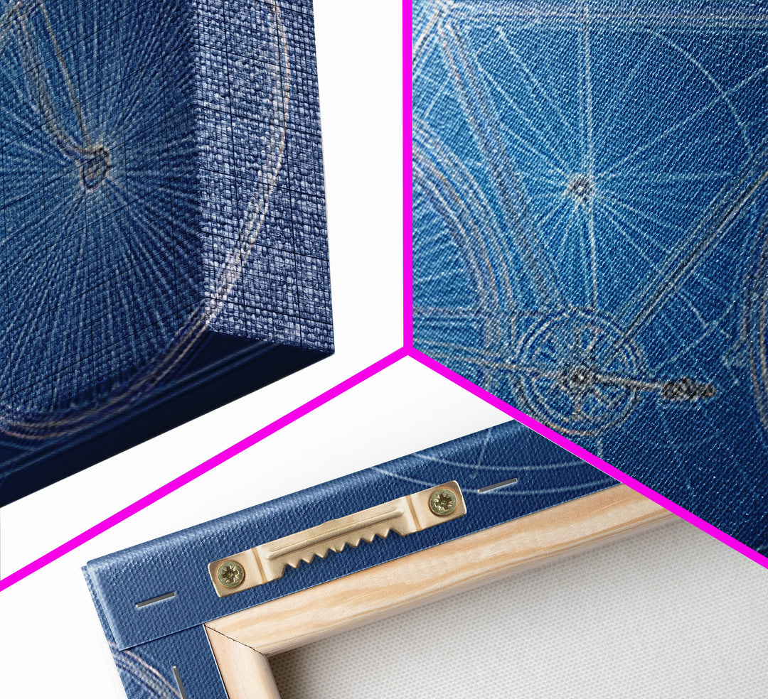 Blueprint Bicycle Wall Art, Technical Line Drawing, Midcentury Modern Bike Poster, Blue Geometric Office Decor Print Gift