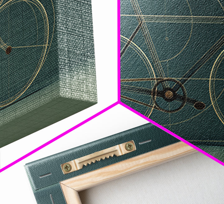 Minimal Line Bicycle Framed Canvas Print, Midcentury Modern Wall Art, Teal Geometric Bike Decor, Office Poster Print Gift