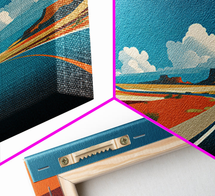 Retro Desert Highway Wall Art, Southwestern Road Landscape, Vintage Travel Poster Style, Mid Century Modern Canvas Print